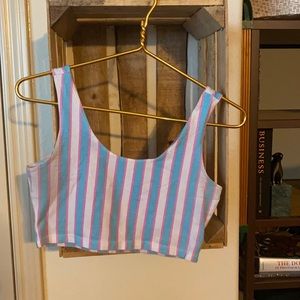 Bubblegum pink and baby blue stripe crop top